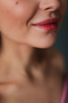 Close-up of smooth, healthy skin texture on a woman's cheek
