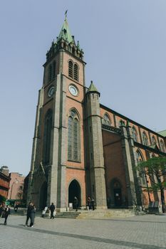 Myeongdong Cathedral in central Seoul on a clear day