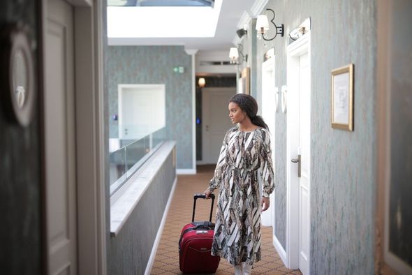 Traveler with a suitcase arriving at a hotel in Seoul