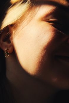 Close-up of skin texture on a woman's cheek
