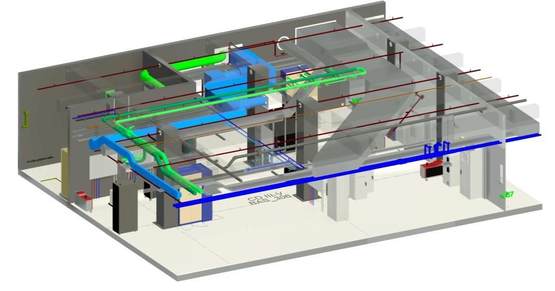 Maquette BIM des réseaux dans un bâtiment de microélectronique