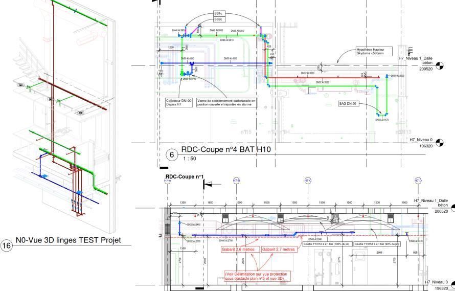 Coupes et implantation sprinkler en zones techniques