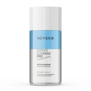 Una botella de desmaquillante de ojos skeyndor expert cleanse pro.