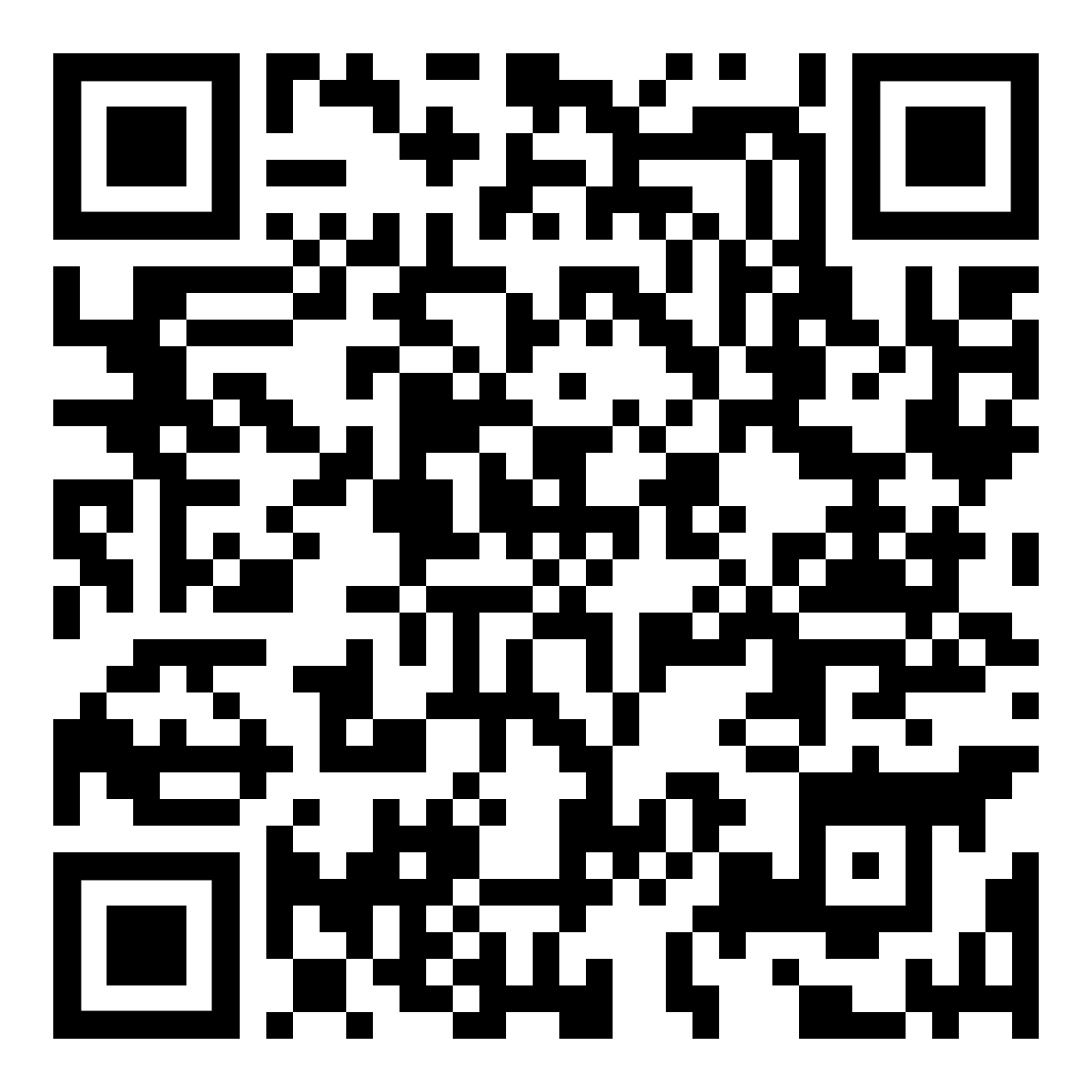 Black-and-white QR code centered on a white background