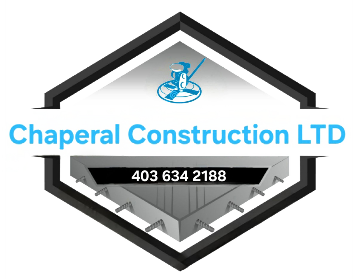 A logo for chaperal construction ltd with a picture of a building
