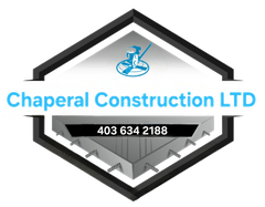 A logo for chaperal construction ltd with a picture of a building