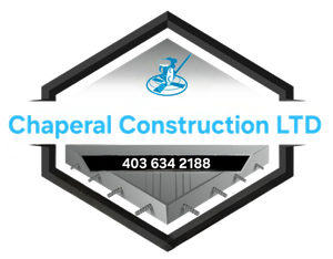 A logo for chaperal construction ltd with a picture of a building