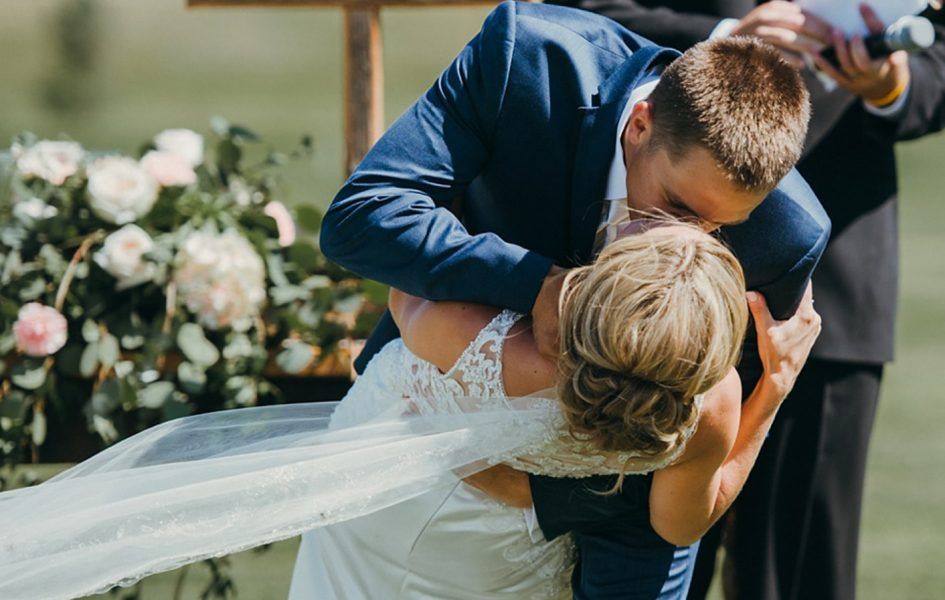 Bride and groom celebrating wedding at Casper Country Club