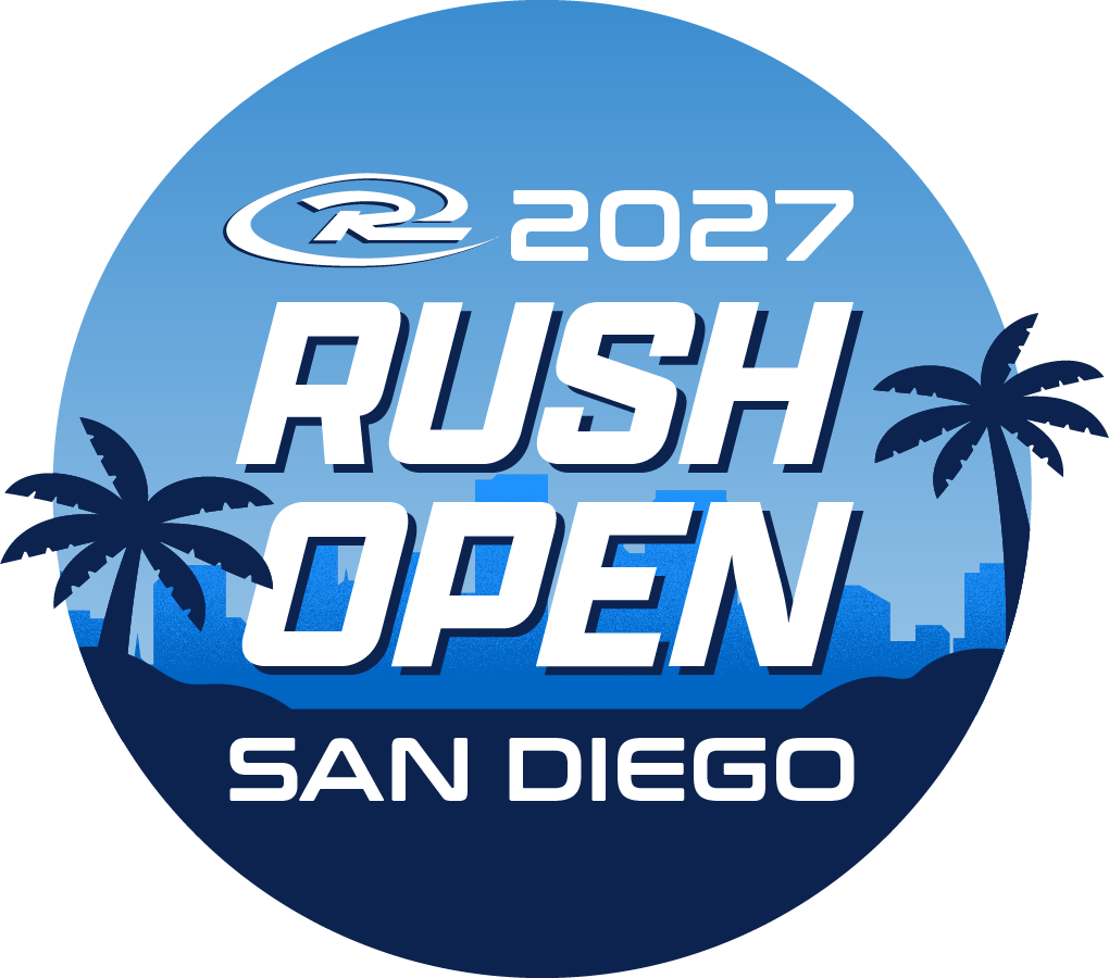 Logo for Rush Open San Diego: Blue stylized