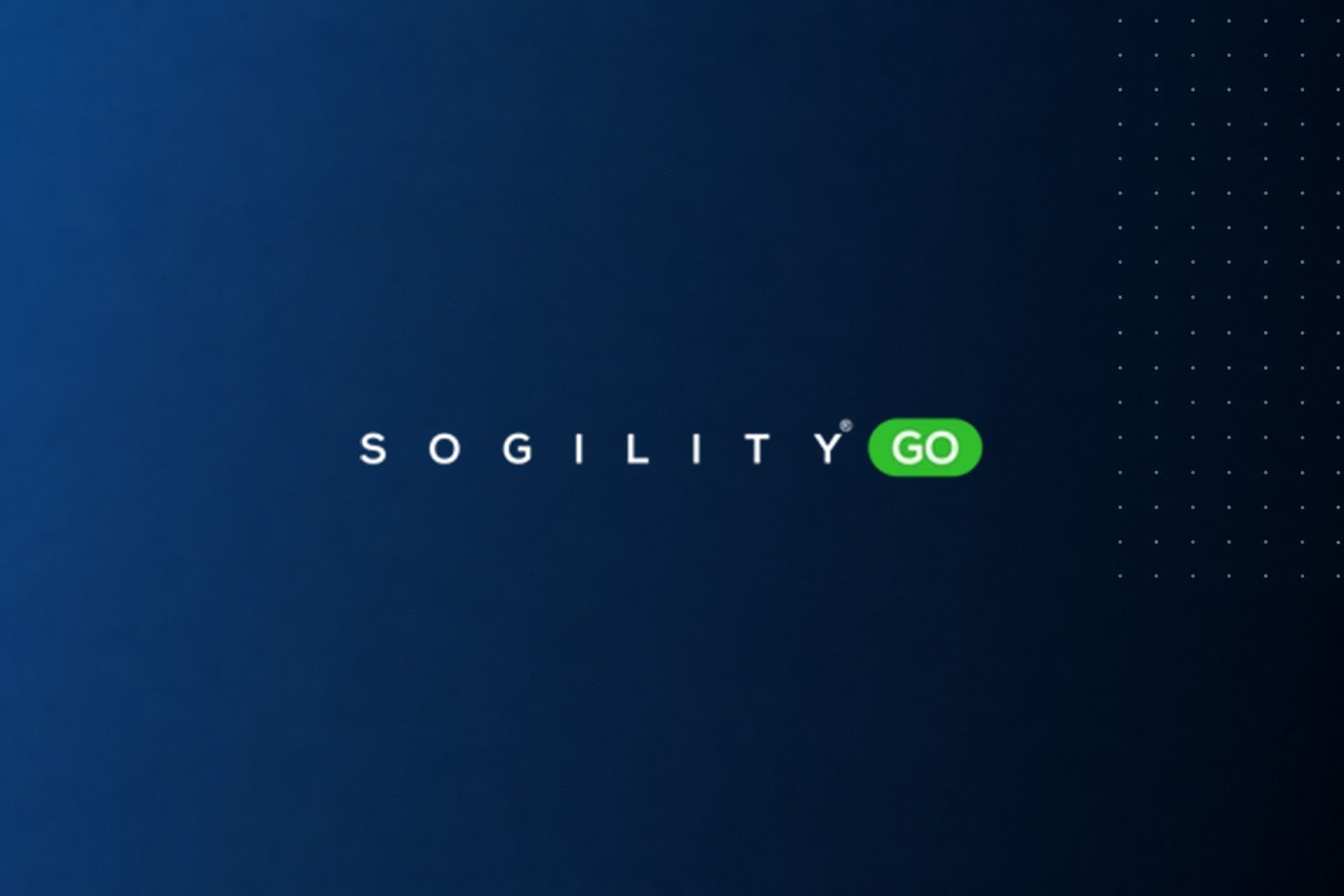 Blue gradient background with the white “SOGILITY” logo and green “GO” badge in the center