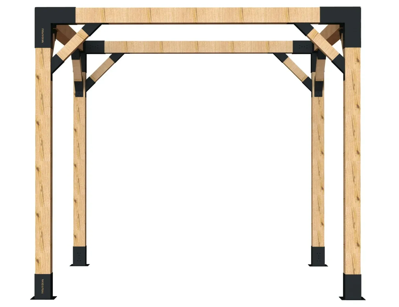 A wooden structure with a white background and a black frame