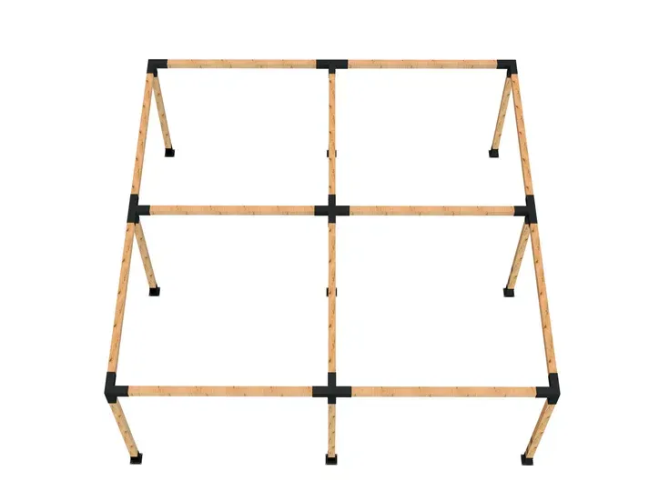 A 3d model of a wooden structure on a white background.