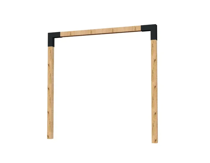 A wooden frame with a black corner on a white background.