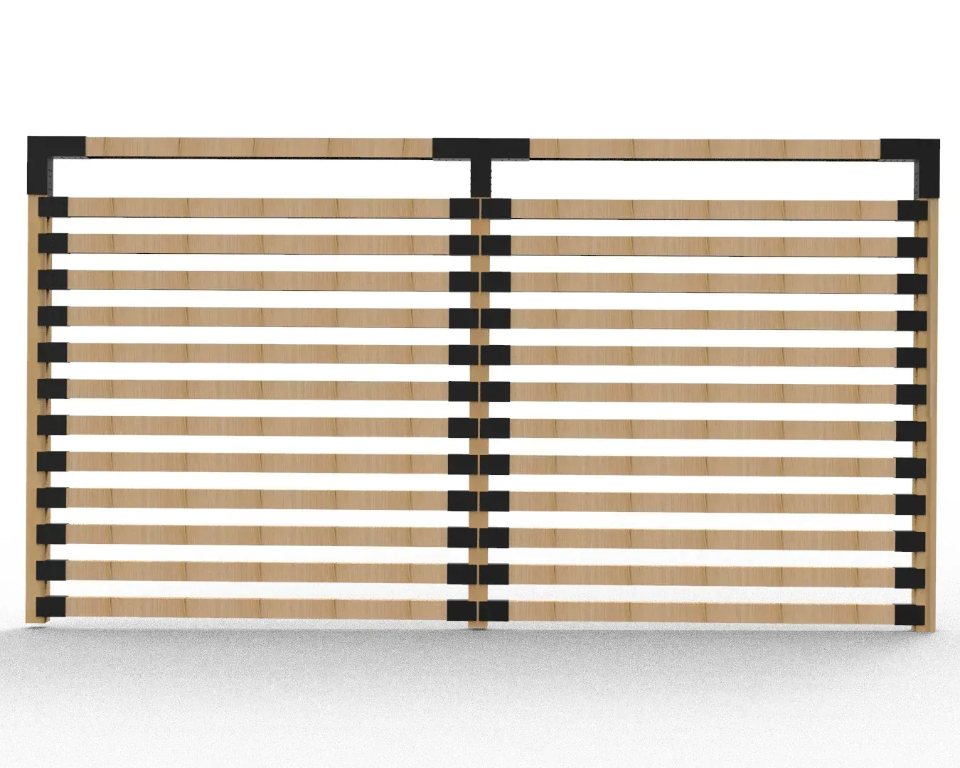 A 3d model of a wooden bed frame on a white background.