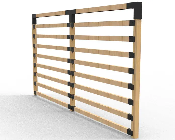 A 3d model of a wooden fence on a white background