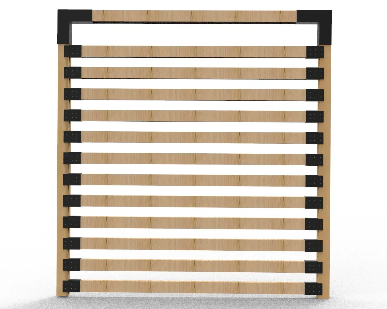 A wooden fence with black stripes on a white background.