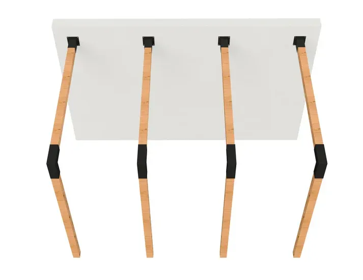A white table with wooden legs on a white background