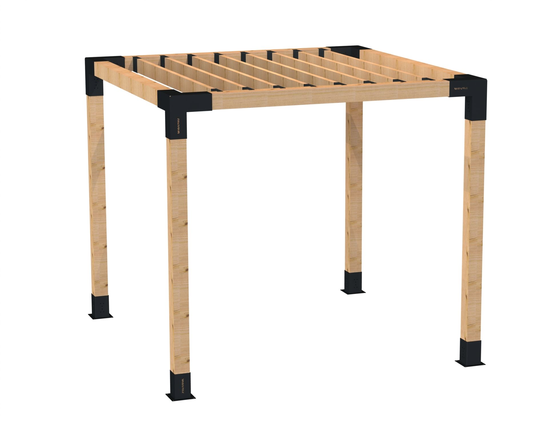 A patio with a table and chairs under a pergola.