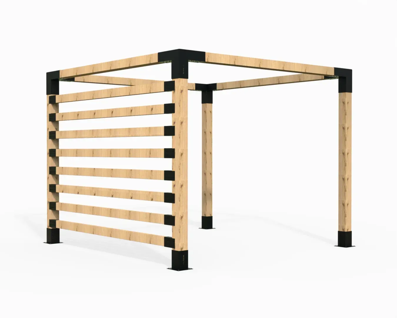 A 3d rendering of a wooden pergola on a white background.