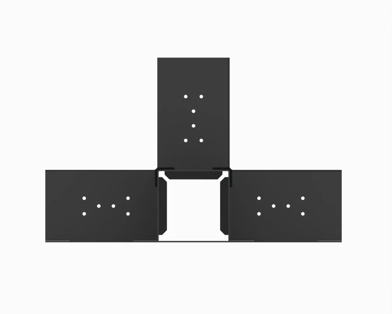 Three black boxes with white dots on them are stacked on top of each other on a white background.