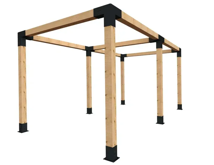 A 3d model of a wooden structure on a white background.