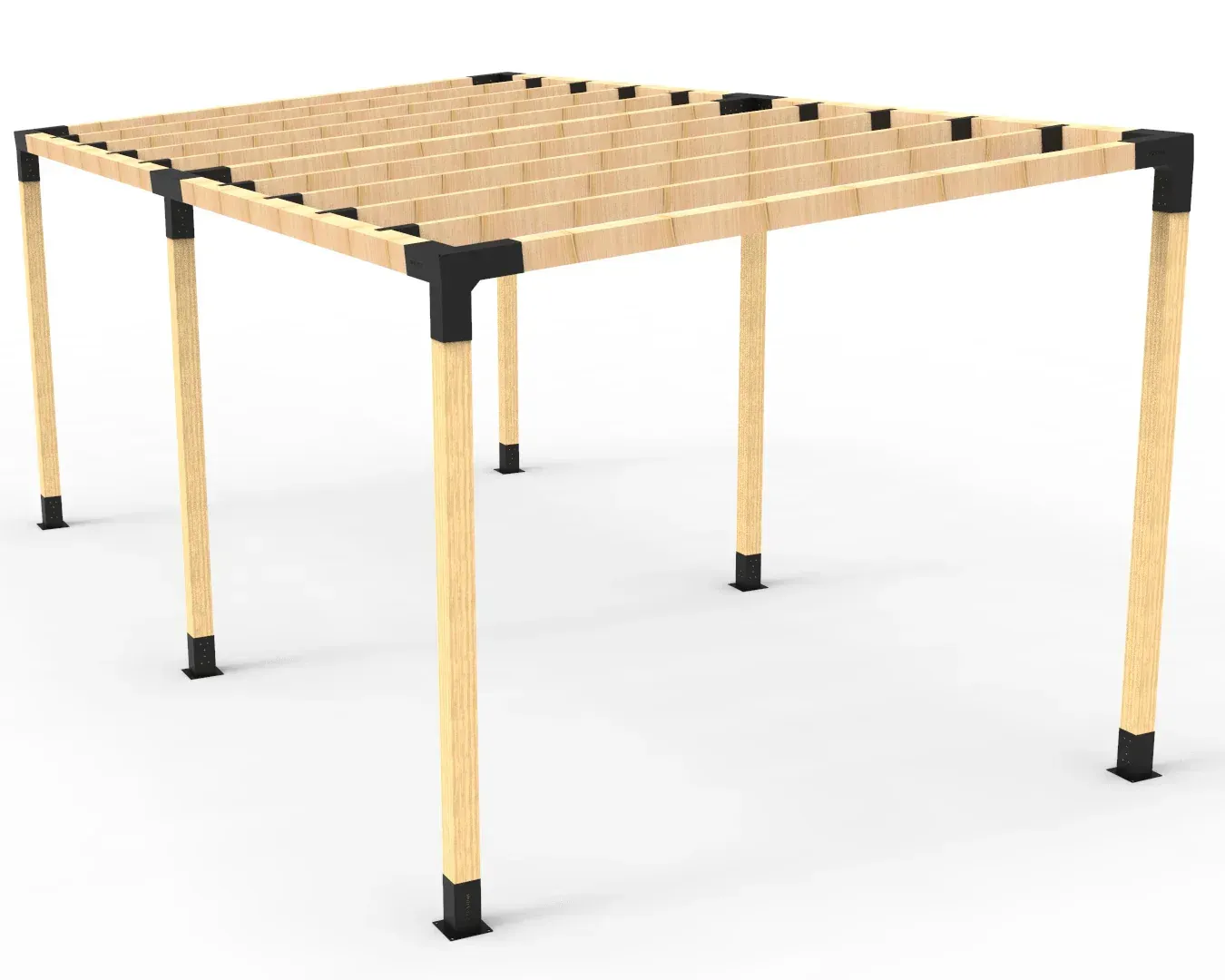A 3d model of a wooden pergola on a white background.