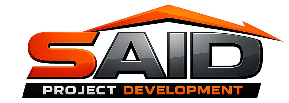 SAID Project Development logo in black, orange, and silver with a stylized roof shape above the text