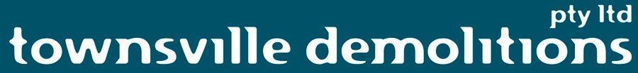 Townsville Demolitions logo in white text on a teal background with a small house icon
