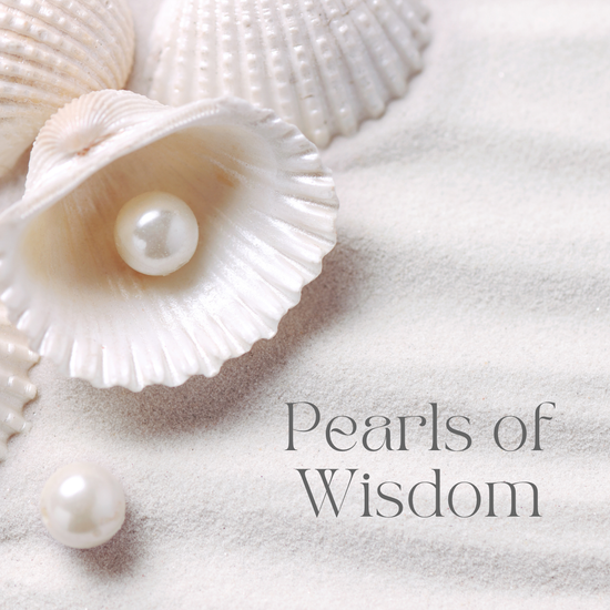 Pearls of wisdom is written on a white background