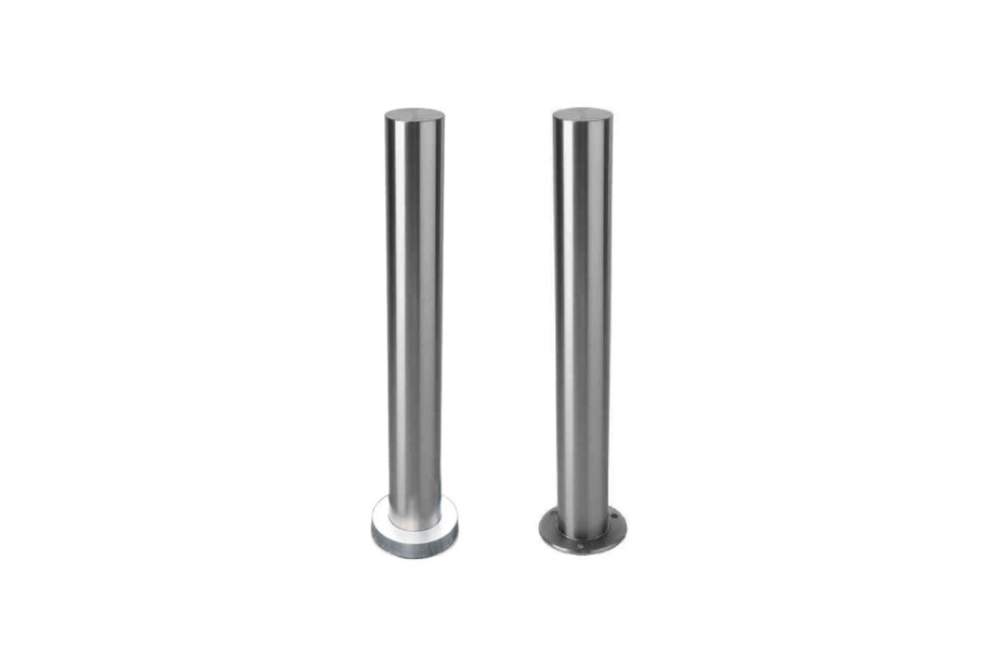 Three stainless steel poles are sitting next to each other on a white background.