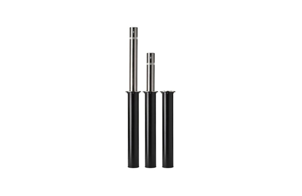 A set of three black cylinders on a white background.