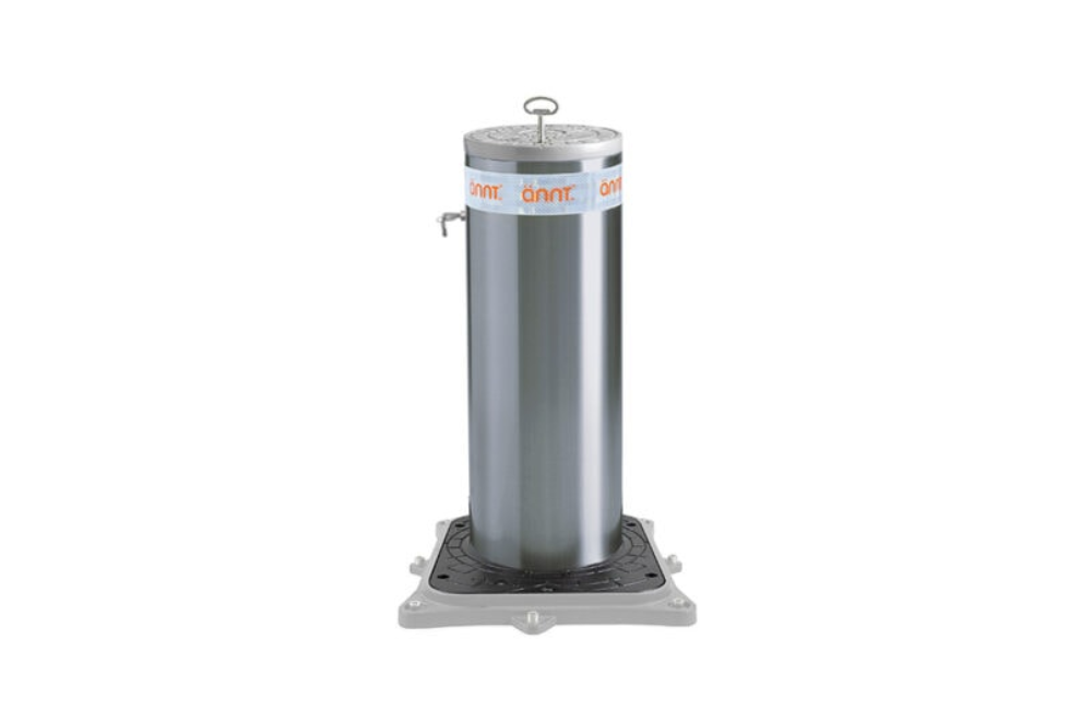 A stainless steel pole on a white background.