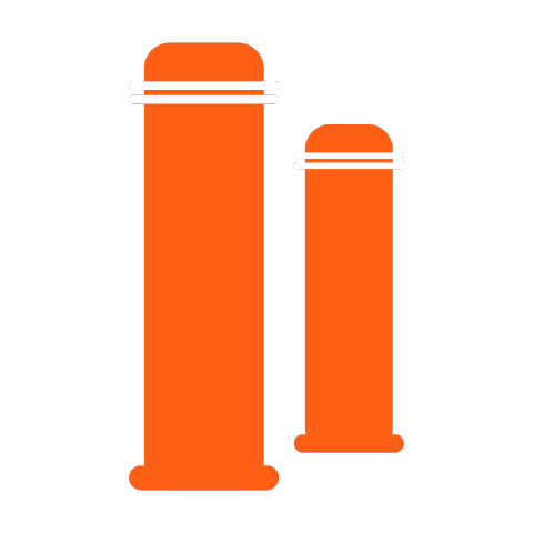 An orange shield with a check mark inside of it.