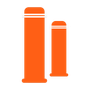 Two orange poles with white stripes on them on a white background.