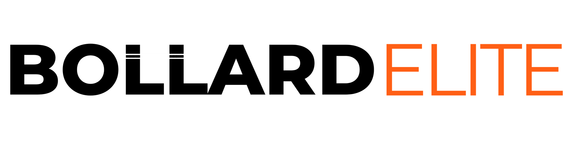 The logo for bollard elite is black and yellow on a white background.