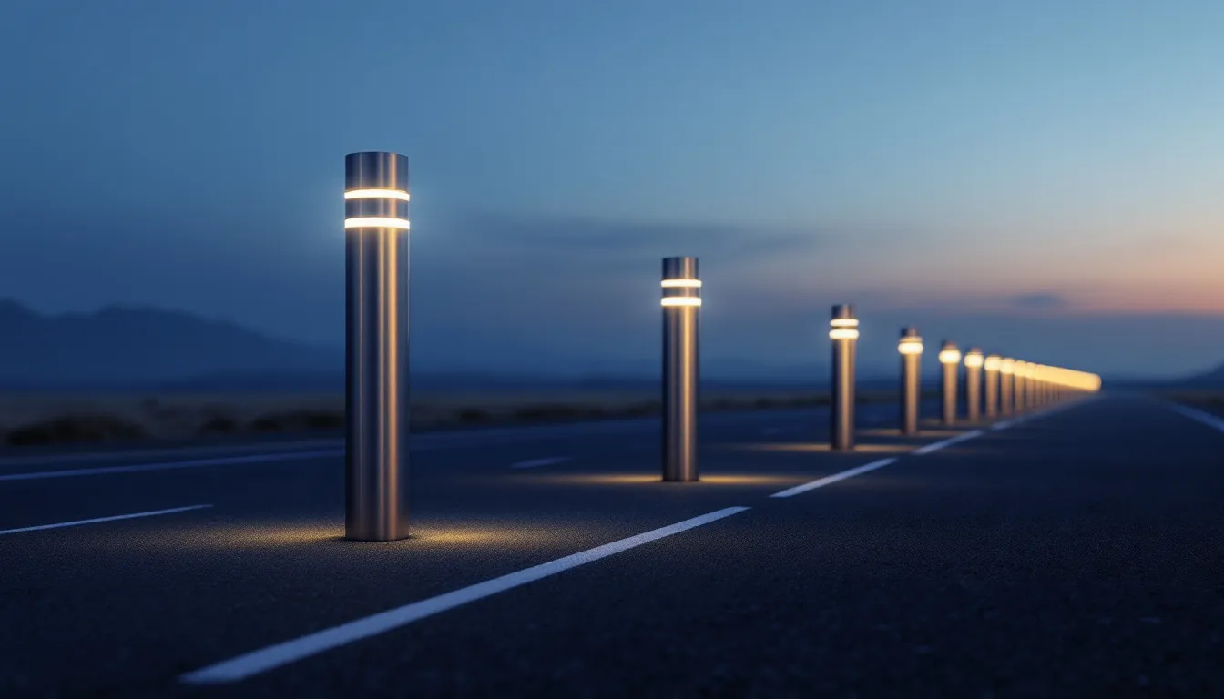 LED lighting illuminating bollards for enhanced visibility.