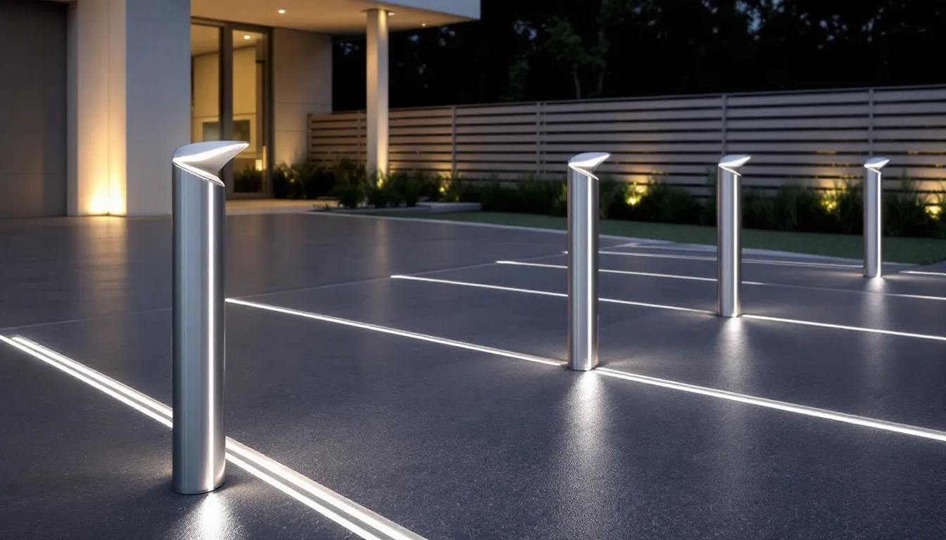 Installation process of residential bollards in a driveway.