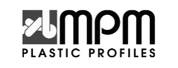 A black and white logo for mpm plastic profiles