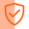 A line drawing of two tall buildings on a white and orange background.