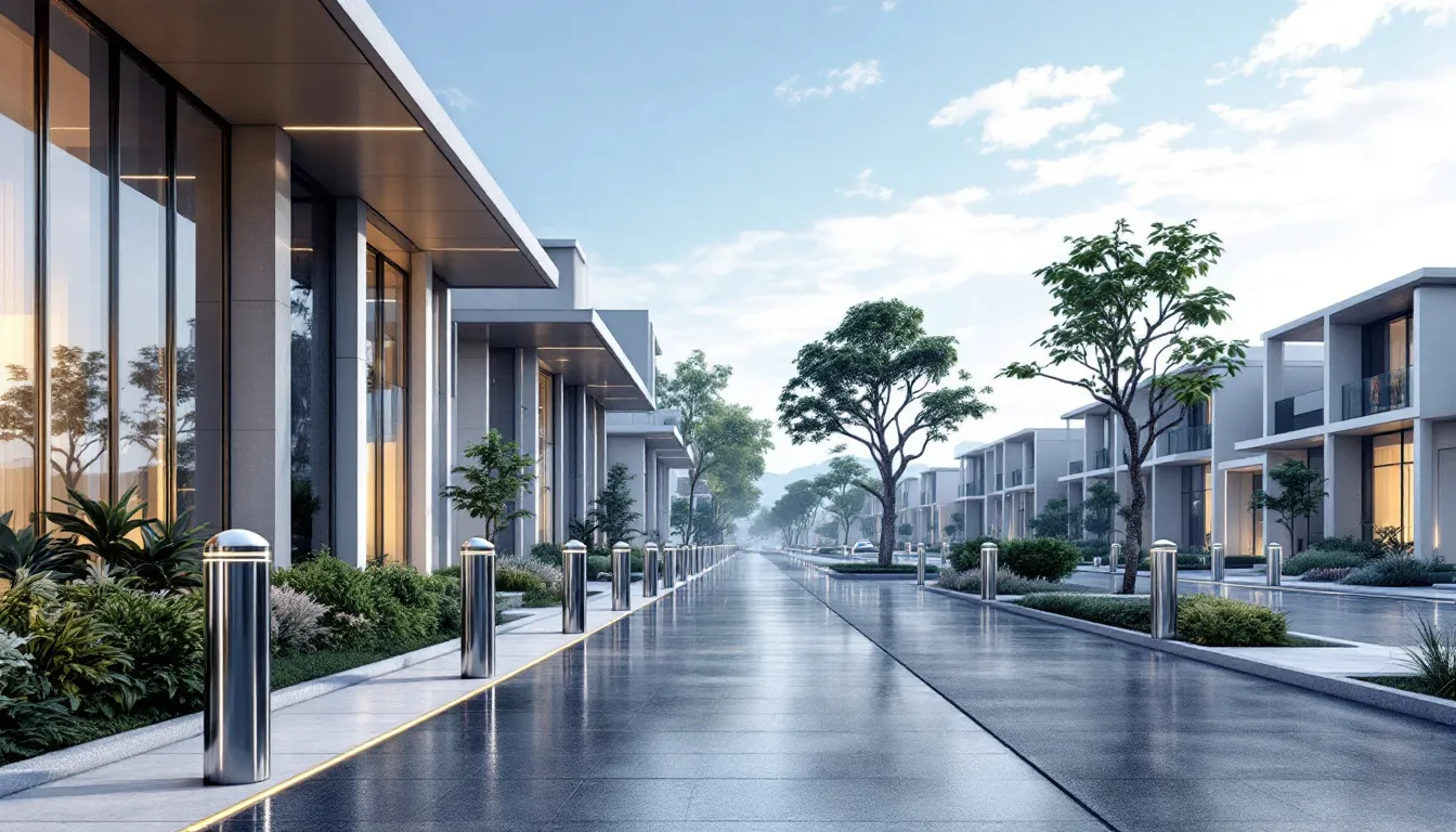 A residential area showcasing various types of bollards.