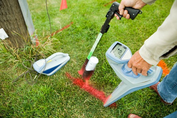 Close view of a worker doing Hydrovac on a green lawn. Close view of a worker doing Hydrovac on a green lawn.
