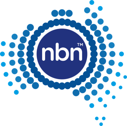 NBN logo: Australia outline with blue dots and a central blue circle with