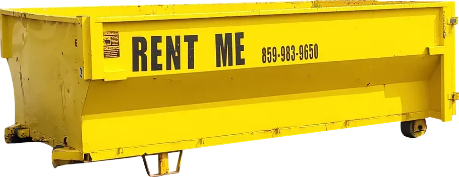 Yellow roll-off dumpster from Unlimited Dumpsters in Harrodsburg, KY