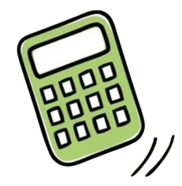Green calculator, cartoon style, with display area and buttons. Bouncing with two lines.