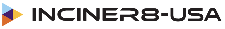 INCINER8-USA logo with black text and orange-blue triangular icon on a white background