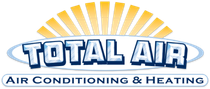 Logo for Total Air, with sunburst graphic above the text 