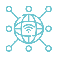 Un icono de un globo terráqueo con una señal wifi rodeado de círculos.