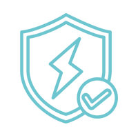 Un escudo con un rayo y una marca de verificación dentro de él.