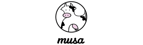 Un dibujo de una vaca en un círculo con la palabra musa debajo.