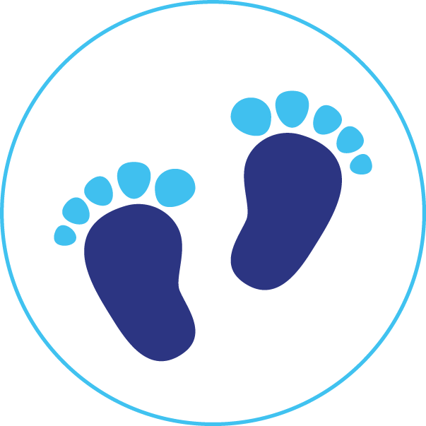 A pair of blue footprints in a circle on a white background.